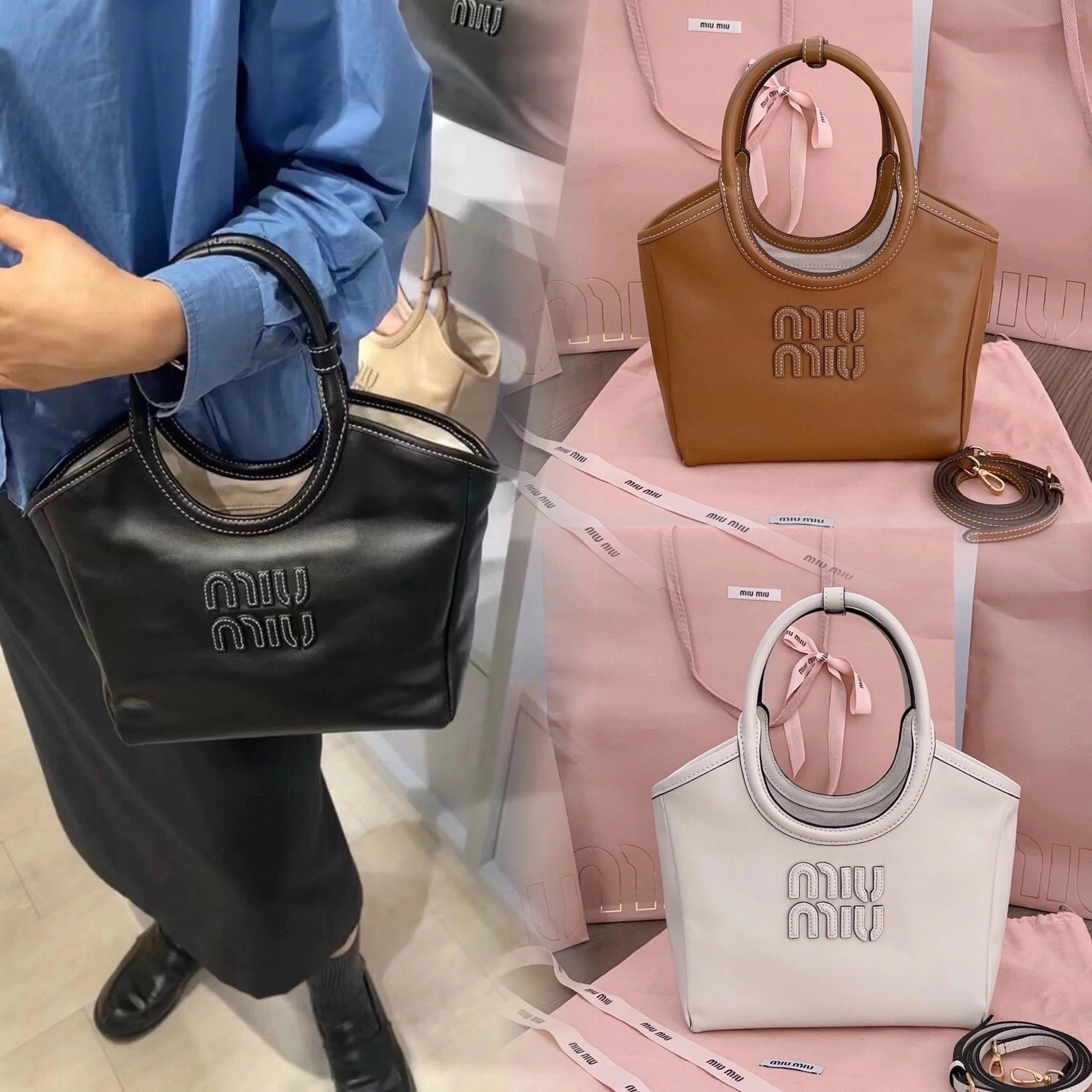 Miu Miu Bag Top version New Isidan Limited Tote Bag Imported Calfskin Small Size Handbag Shopping Bag SF Free Shipping5BG288