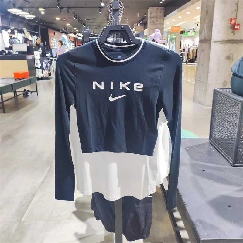 Nike Women's Summer round Neck Knitted Tight Simple All-Matching Printed High Waist Short T T-shirt FZ2859