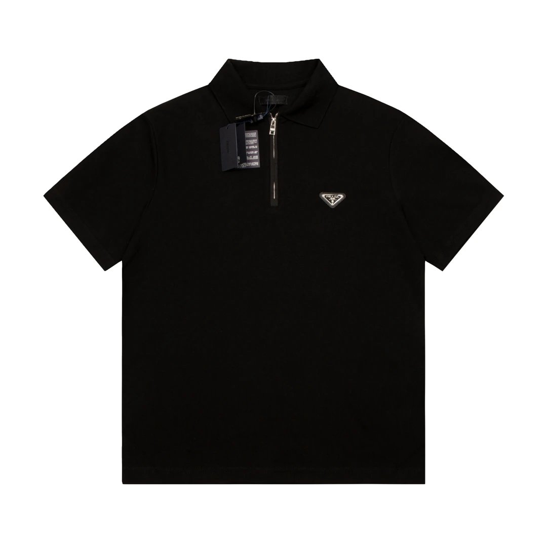 PRADA T-shirt Triangle Mark Iron Plate Logo Badge POLO Shirt Lapel Short Sleeve25ss New Unisex Summer Short Sleeve OS Loose T Business Half Sleeve Shirt Plus Size T-Shirt