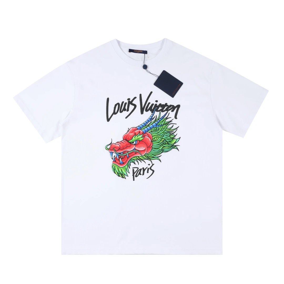 Louis Vuitton LV T-shirt Hand-painted Dragon Head Print on the Chest logo round Neck Short Sleeve25ss New Pure Cotton Unisex Style T T-shirt OS Loose Fit Base Shirt Half Sleeve T-Shirt Top Half Sleeve