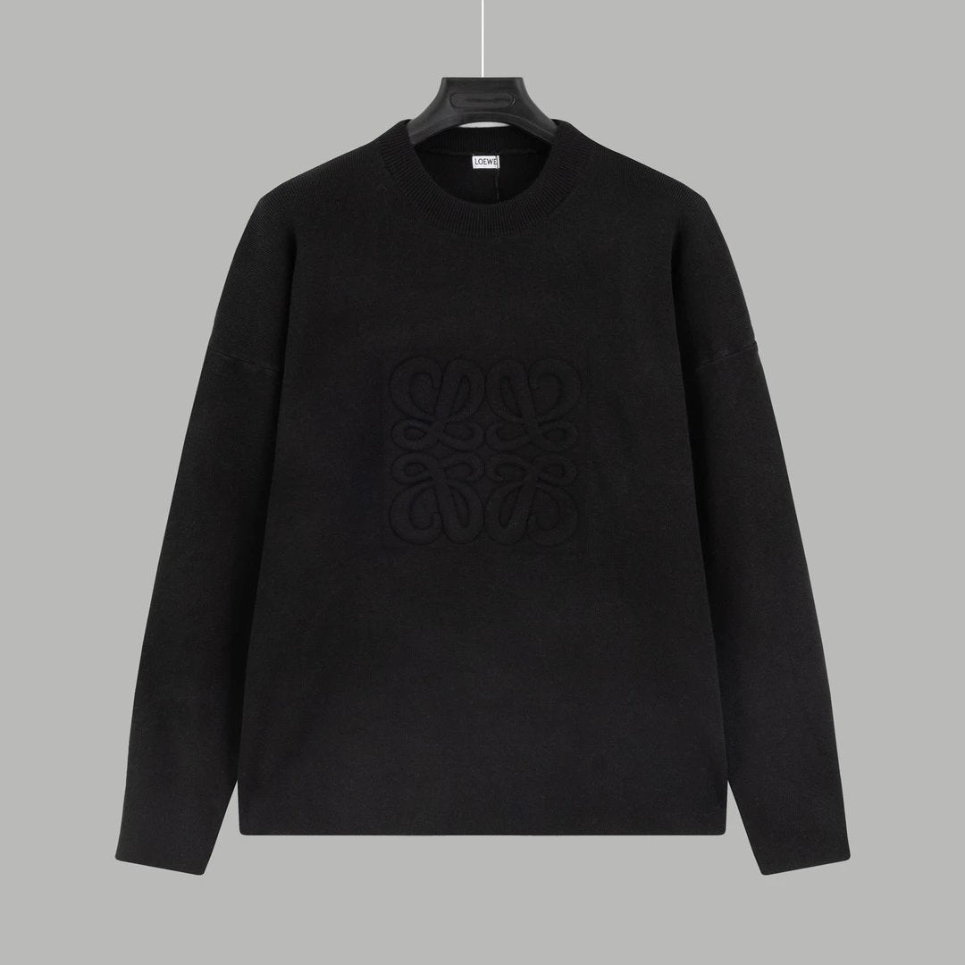 LOEWE Sweater Embossed Crew Neck Sweater Casual Loose Fit Versatile Textured logo Thickened Warm Knit Pullover Sweater for Men and Women24ss Autumn and Winter New Products