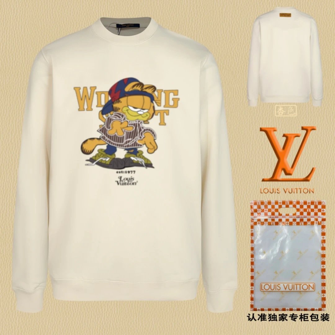Louis Vuitton LV Hoodie Cartoon Print on the Chest logo Round Neck Sweatshirt Jacket Pullover Long Sleeve OS Unisex Sports Casual Loose Fit Base Shirt Top