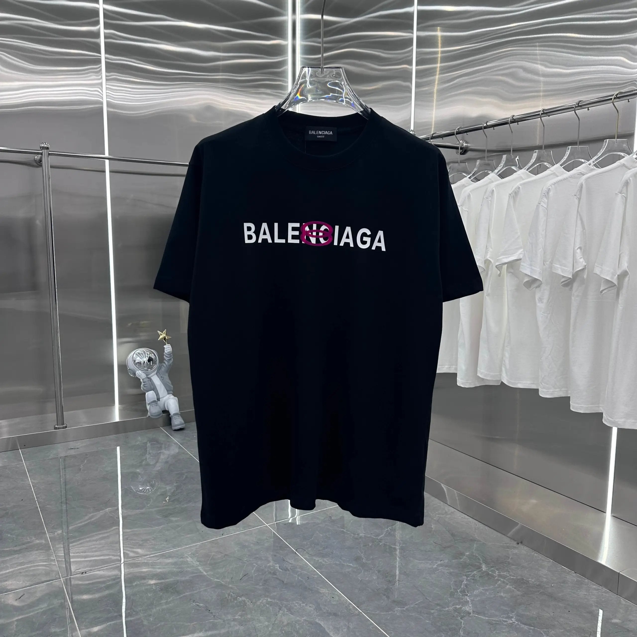 Balenciaga T-shirt 3D Silicone Chest logo round Neck Short Sleeve25ss New Pure Cotton Unisex Style T T-shirt OS Loose Fit Base Shirt Top Half Sleeve T-Shirt