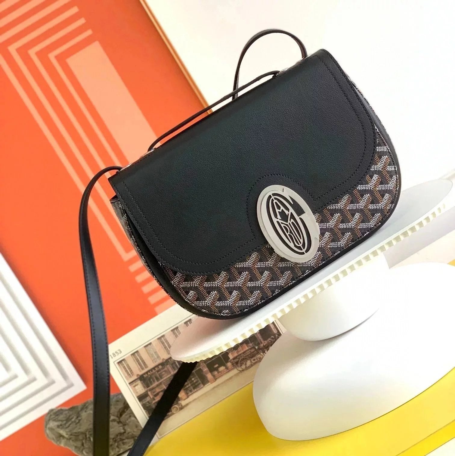 Goyard Bag Top version 2022Latest Limited Edition Commemorative Ladies233Canvas and Cowhide Stitching Women's Bag Metal Buckle Bag Shoulder Crossbody Shoulder Tote Dark Blue25cm