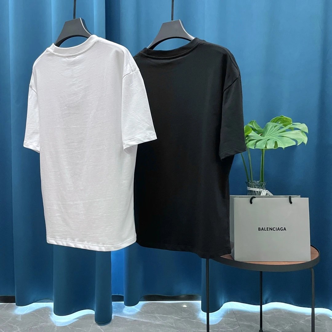 Balenciaga T-shirt Colorful Chest logo Letter Embroidered Crew Neck Short Sleeve25ss New Pure Cotton Unisex Style T T-shirt Base Shirt Tee Shirt OS Loose design