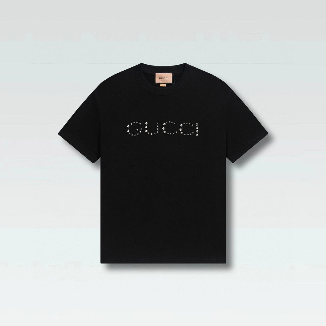 Gucci T-shirt Front Rhinestone Lettering logo round Neck Short Sleeve25ss New pure cotton T Unisex T-Shirt OS Loose Fit Base Shirt Top Half Sleeve T-Shirt
