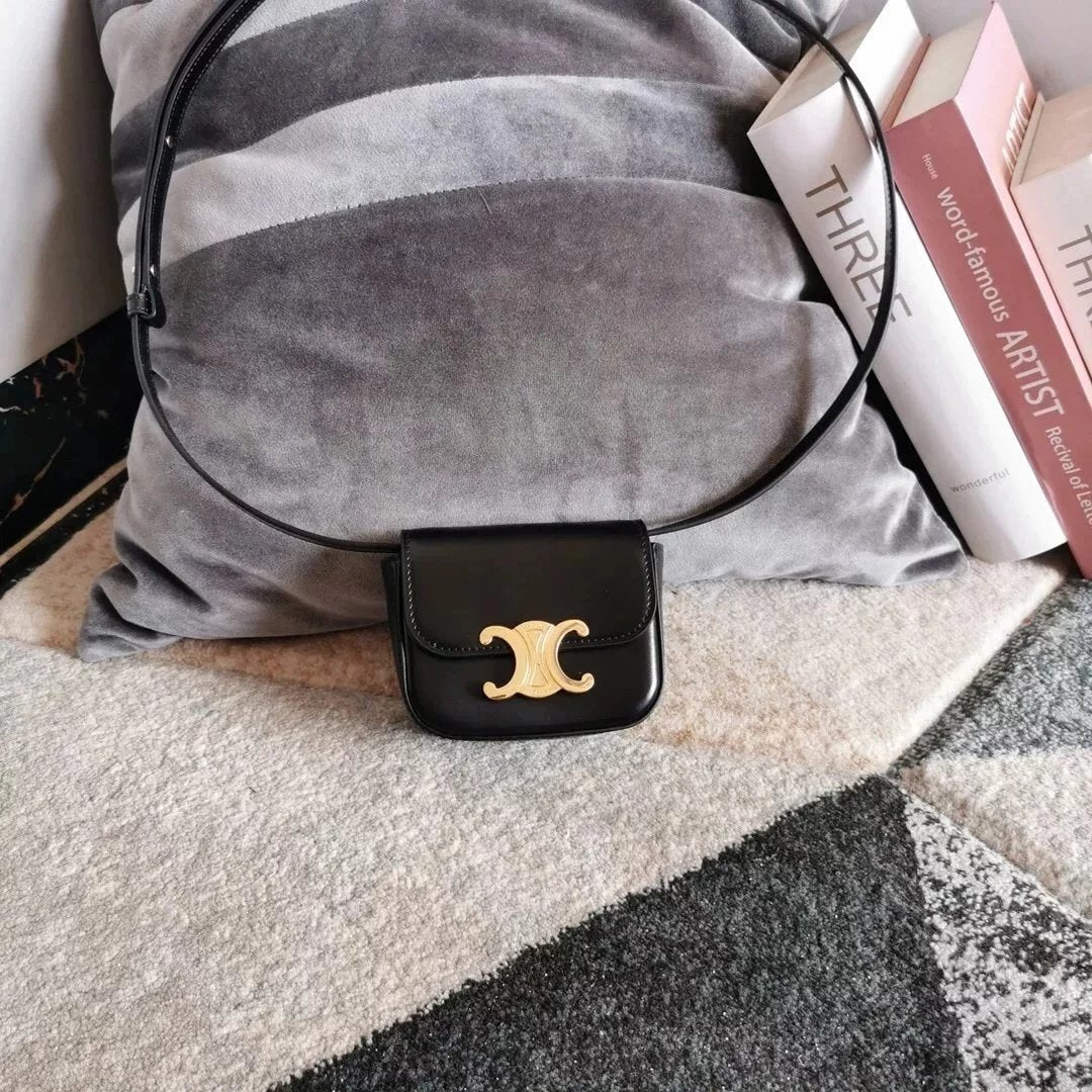 Celine women's bag Top version 【Kowloon Leather Original Leather】2022Spring New Super mini Triomphe Small Waste Bag11cmTriomphe Arc De Triomphe mini Earphone Bag Small Waste Bag2023New Color Cherry Blossom Pink New Women's Bag Shoulder Bag Messenger Bag S