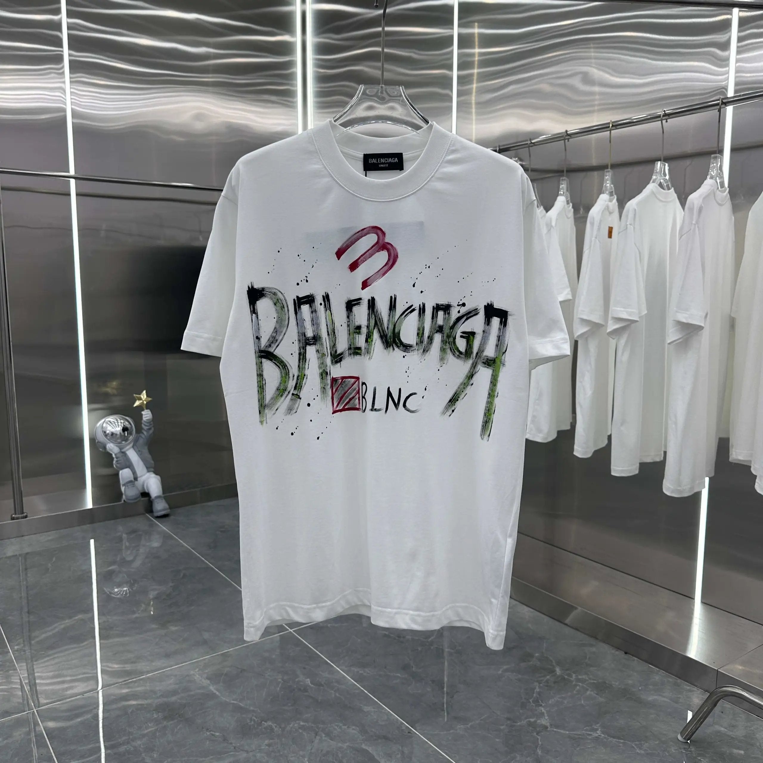 Balenciaga T-shirt Hand-painted Ink Splash Letter Print on Chest logo round Neck Short Sleeve25ss New Pure Cotton Unisex Style T T-shirt OS Loose Fit Base Shirt Half Sleeve T-Shirt Top Half Sleeve