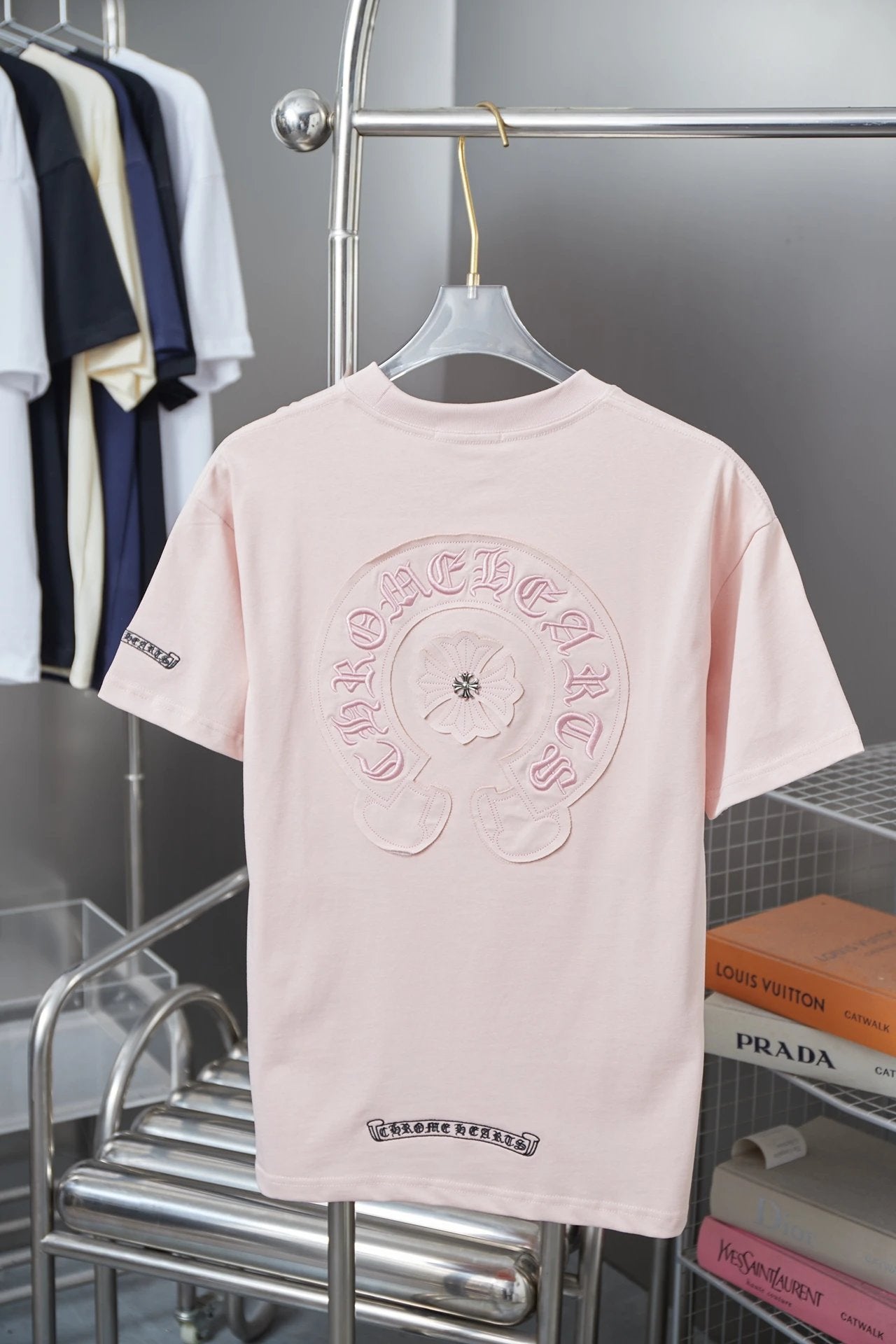 Chrome Hearts T-shirt Front and Back Horse Hoof Sanskrit Patch Embroidery logo round Neck Short Sleeve25ss New Pure Cotton Unisex Style T Casual T-Shirt Base Layer Shirt OS Loose Fit Half Sleeve Top Plus Size