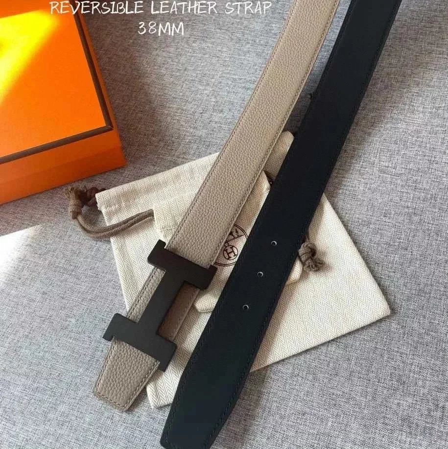 Hermes Belt Top version Men's Belt3.8CM Import togo Leather Double-Sided Lychee Pattern Can Be Used on Both Sides Belt Stainless Steel Hardware H Home Belt togo Leather belt H Belt Loop Business Casual All-Match H Buckle Belt