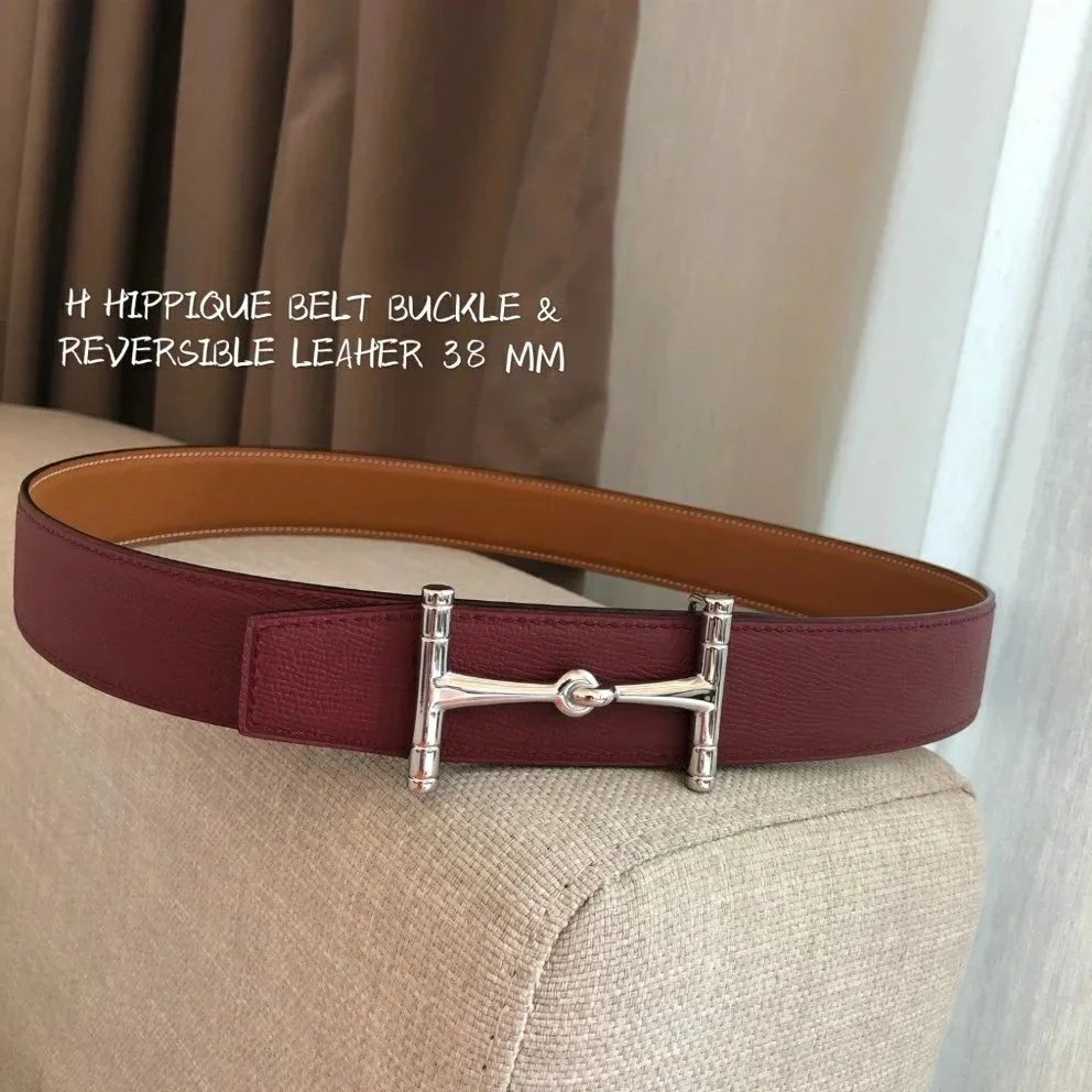 Hermes Belt Top version High Quality2020New Men's Leather Belt Smooth H Buckle Business Casual Belt Double-Sided Available Calf Leather3.8cm