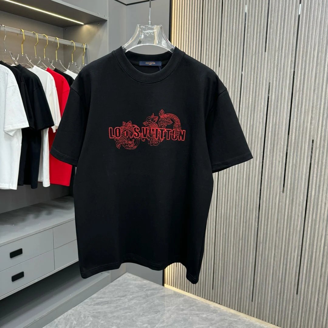 Louis Vuitton LV T-shirt Front Embroidery Iconic logo round Neck Short Sleeve25ss New Pure Cotton Unisex Style T T-shirt OS Loose Fit Base Shirt Top Half Sleeve T-Shirt