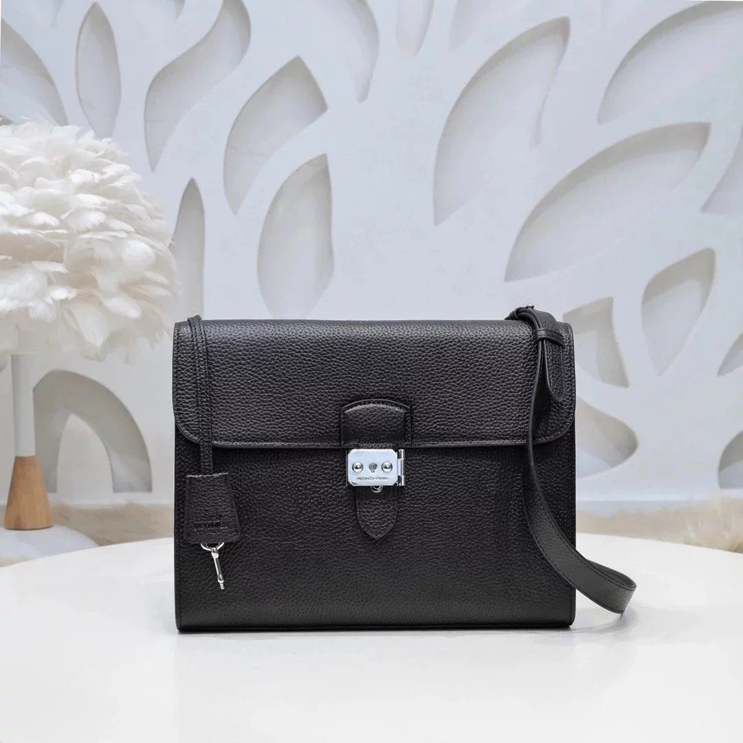 Hermes men's bag Top version Genuine Goods Grade New Classic Men's Fashion Crossbody Bag Men's Casual Shoulder Bag Men's Bag First Layer Cowhide Handbag Khaki Full Leather Black Canvas Handmade Big Bag