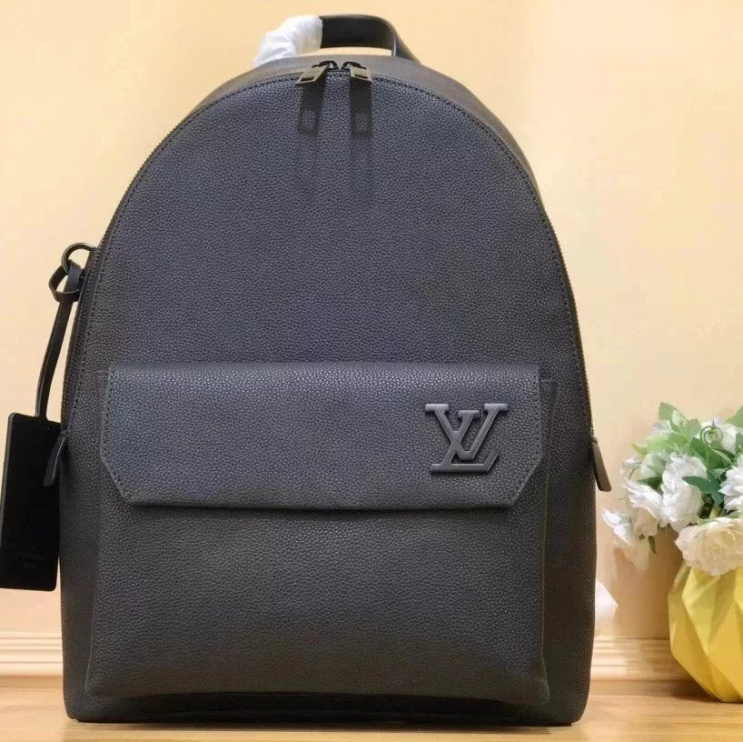 Louis Vuitton LV Backpack Top version 【Original Leather Old Factory】M57079New Men's Cowhide AEROGRAM Backpack Men's All Leather Backpack Fashion Genuine Leather Travel Backpack Lychee Pattern Calfskin Schoolbag