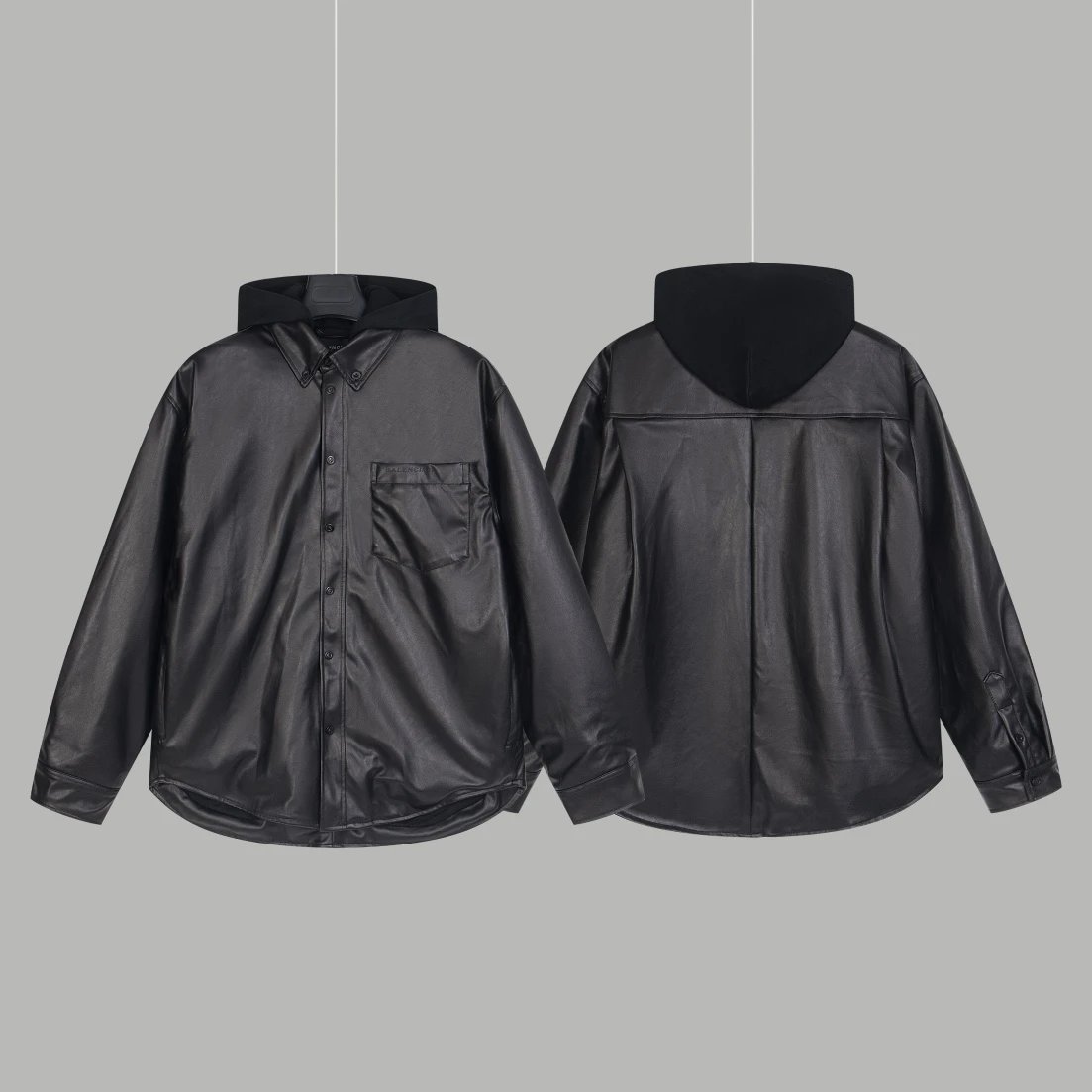 Balenciaga Jackets Parker Zip-Up Hooded Leather Jacket(Hooded detachable)Unisex Jacket