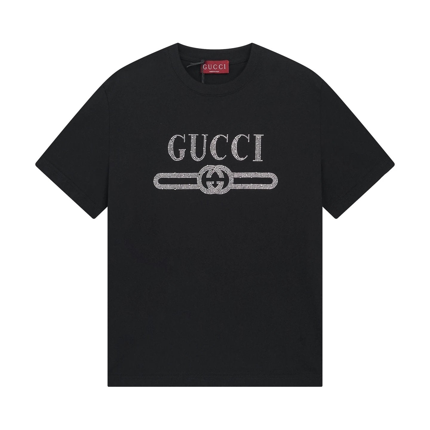 Gucci T-shirt Letter Rhinestone Embellishment on the Chest logo round Neck Short Sleeve25ss New Pure Cotton Unisex Style T T-shirt OS Loose Fit Base Shirt Top Half Sleeve T-Shirt