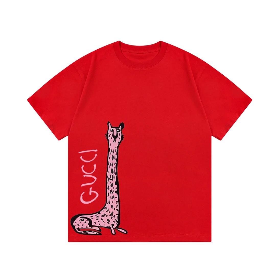 Gucci T-shirt Giraffe Letter Print logo round Neck Short Sleeve25ss New pure cotton T Unisex T-Shirt OS Loose Fit Base Shirt Top Half Sleeve T-Shirt