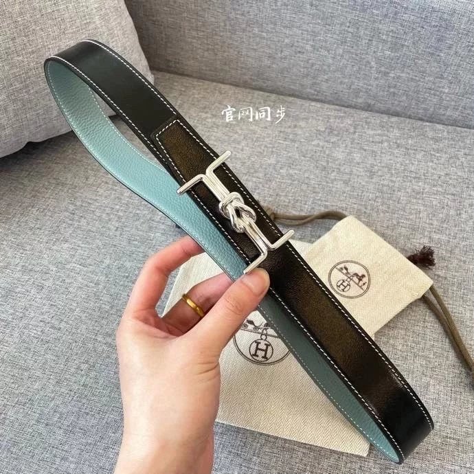 Hermes Belt Top version 【New products in stock】Leather Belt Men's Leather3.2mm Fashion H Buckle Double-Sided Casual Belt Men's and Women's Belt