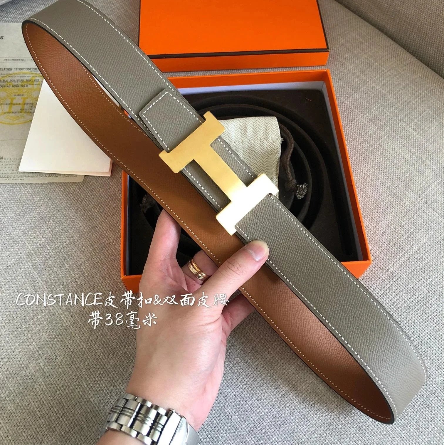 Hermes Belt Top version 3.2/3.8Men's Women's Belt Genuine Leather Double-Sided Belt Italy Imported Cowhide Leather Pure Original Leather Pure Steel Buckle Litchi Pattern h Home h Buckle1
