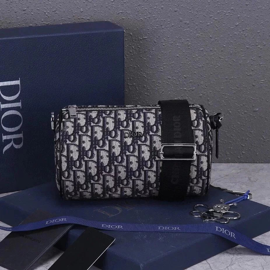 Dior Men's Bag Top version Men's and Women's Bags Men Oblique Printed shoulder bag ObliqueRollerBag Round Bag Shoulder Messenger Bag Handbag