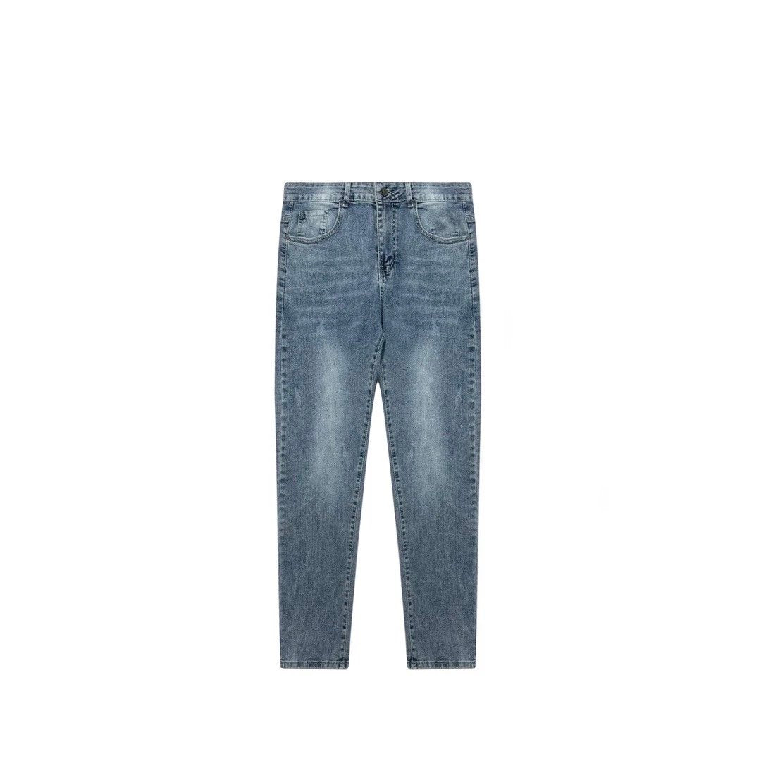 Louis Vuitton LV Jeans Back Pocket Old Flower logo Straight Washed Blue Jeans Autumn Winter New Unisex Loose Casual Wide Leg High Waist Pants