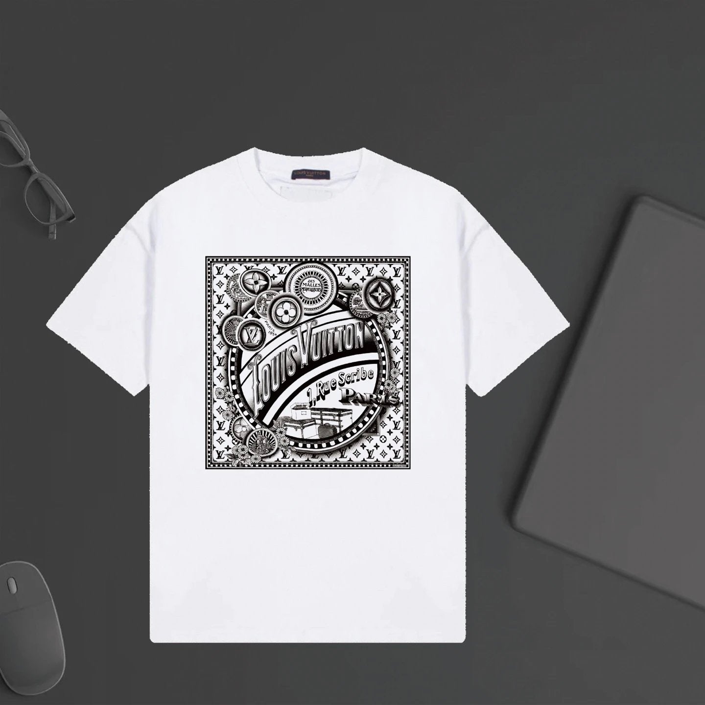 Louis Vuitton LV T-shirt Chest Letter Pattern Print logo round Neck Short Sleeve25ss New Pure Cotton Unisex Style T Casual T-Shirt Base Layer Shirt OS Loose Fit Half Sleeve Top Plus Size