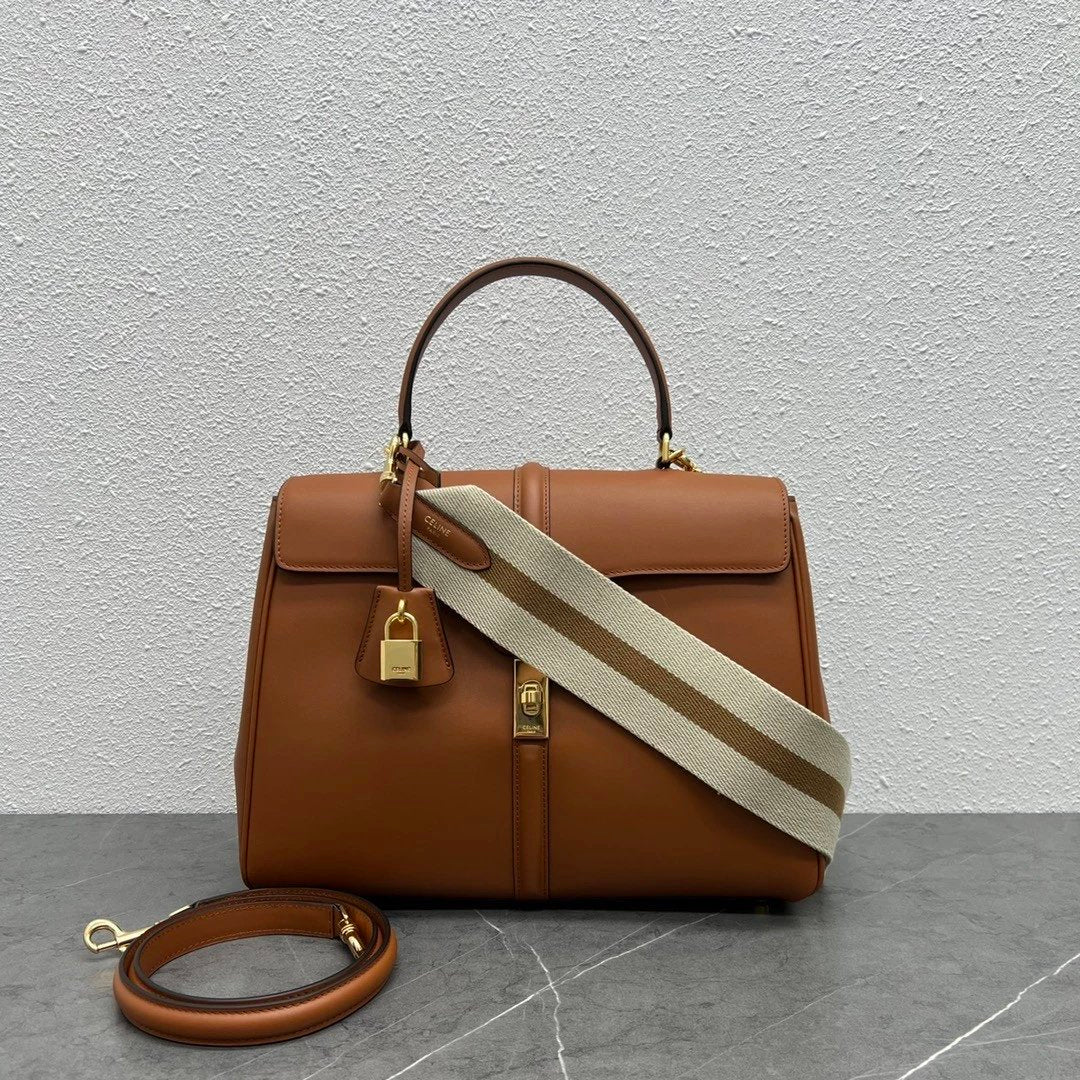Celine women's bag Top version 【Original Factory】Celebrity Style New Arrivals STRAP“16”Handbag Handbag Matching2Shoulder Strap Handbag Portable Handbag Crossbody Shoulder Bag Wide Shoulder Strap Soft16No. Handbag Small Size23cm188003Medium32cm187373