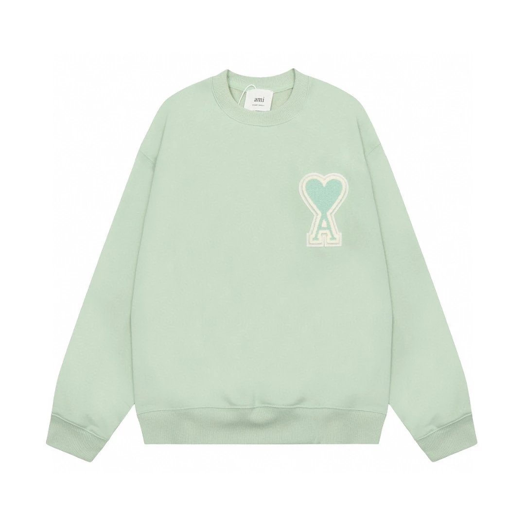 Ami Hoodie Top Version Sweater Big Love Embroidered Men's and Women's Same round Neck Loose Xiao Zhan Wang Yuan Same Style