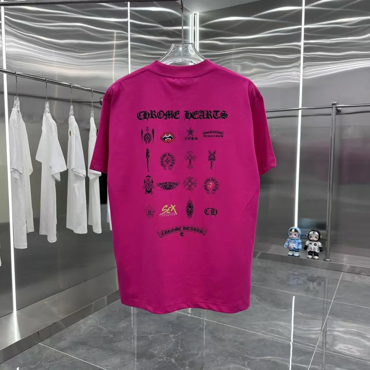 Chrome Hearts T-shirt Neatly Arranged Pattern Print logo round Neck Short Sleeve25ss New pure cotton T Unisex T-Shirt OS Drop Shoulder Loose Fit Base Shirt Top T-Shirt Short Sleeve