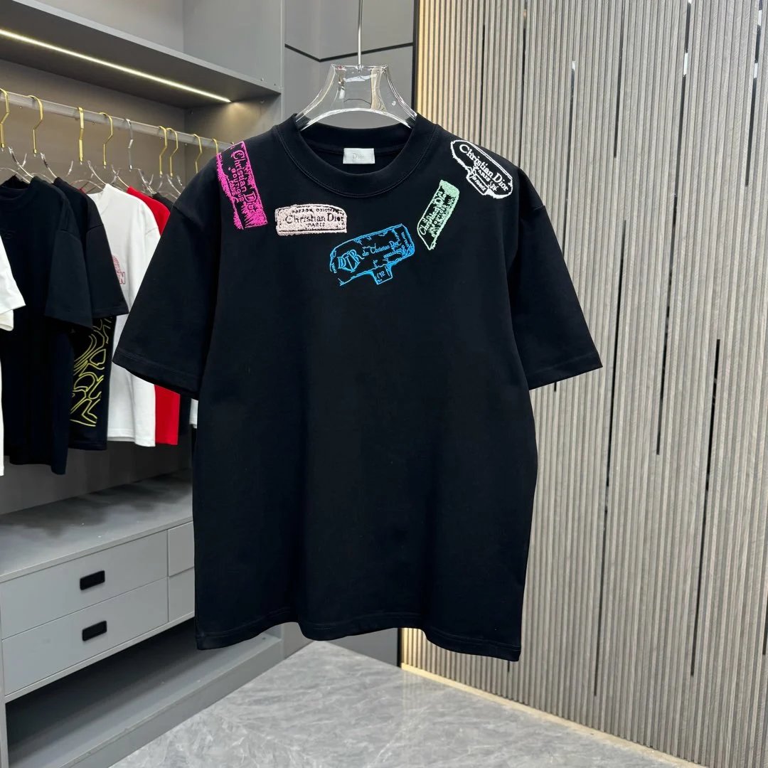 Dior T-shirt Chest Embroidery Craft with Thousands of Needles logo round Neck Short Sleeve25ss New pure cotton T Unisex T-Shirt OS Drop Shoulder Loose Fit Base Shirt Top T-Shirt Short Sleeve