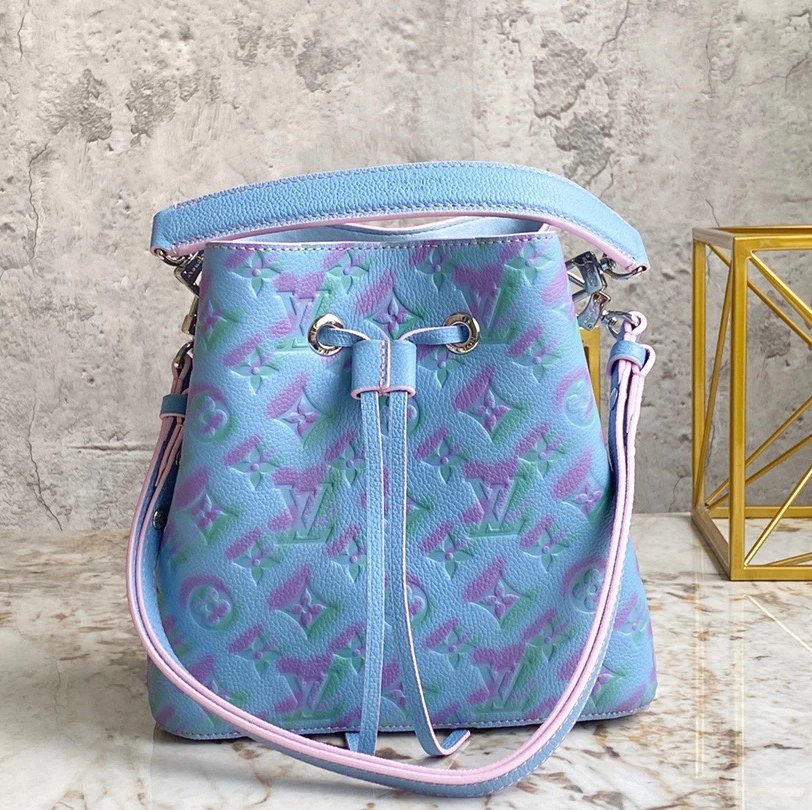 Louis Vuitton LV Women's Bag Top version 【New Original Leather】M46581Mini Bucket Bag Series neonoebb Handbag Small Bucket Shoulder Crossbody Handbag24Spring and Summer New Color Taro Purple Cream Blue Matcha Green nano Small bucket bag M24048M45716M45709