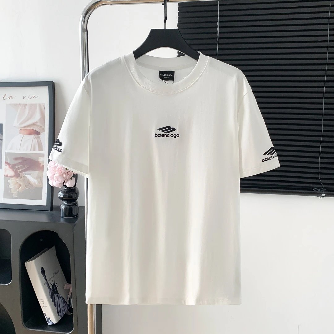 Balenciaga T-shirt Chest Letter Embroidery logo round Neck Short Sleeve25ss New pure cotton T Unisex T-Shirt OS Loose Fit Base Shirt Top Half Sleeve T-Shirt