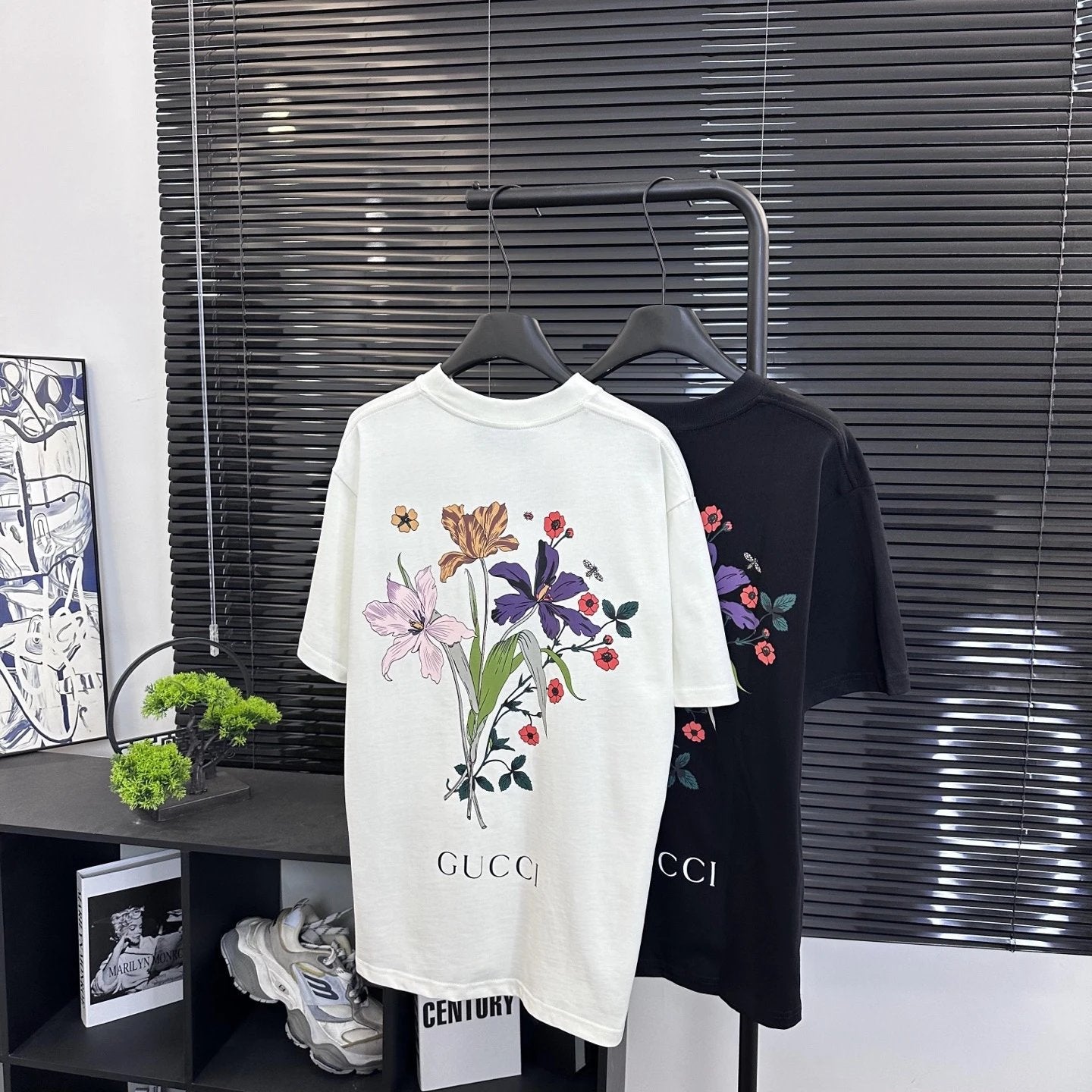 Gucci T-shirt Floral Plant Letter Print logo round Neck Short Sleeve25ss New pure cotton T Unisex T-Shirt OS Loose Fit Base Shirt Top Half Sleeve T-Shirt