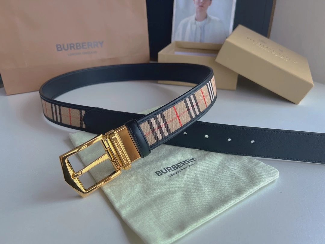 Burberry Belt Top version 【Original Custom】Original New Men's Leather Belt Width3.5cm Double-Sided Imported First Layer Calfskin Full Grain Leather Genuine Goods Quality Original Letter Rotating Buckle Counter Full Set Gift Box Packaging B Home Belt Montb