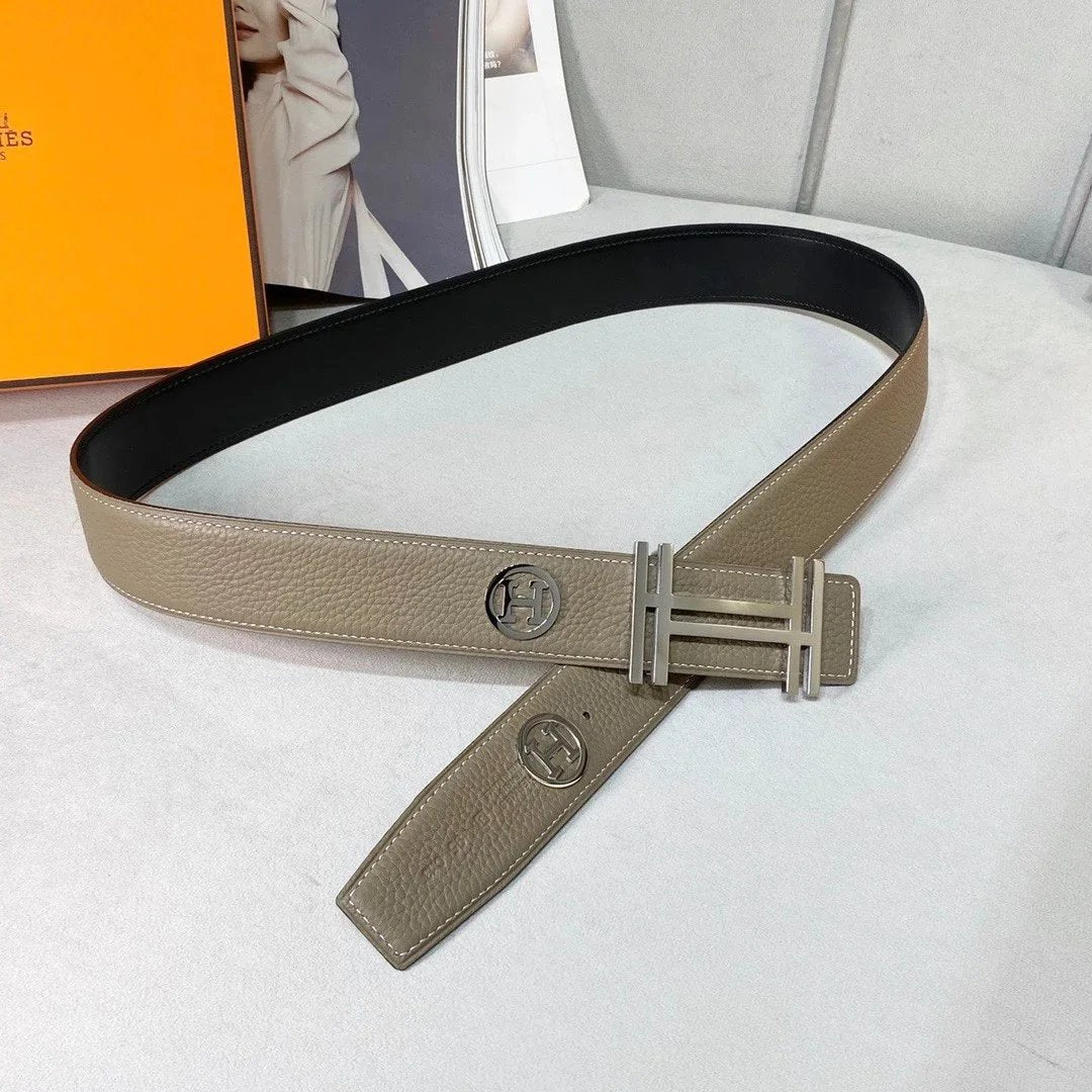 Hermes Belt Top version Men's Women's Belt Genuine Leather Double-Sided Belt Italy Imported First Layer Cowhide Leather Pure Steel Buckle h Home Unisex3.8cm Wide