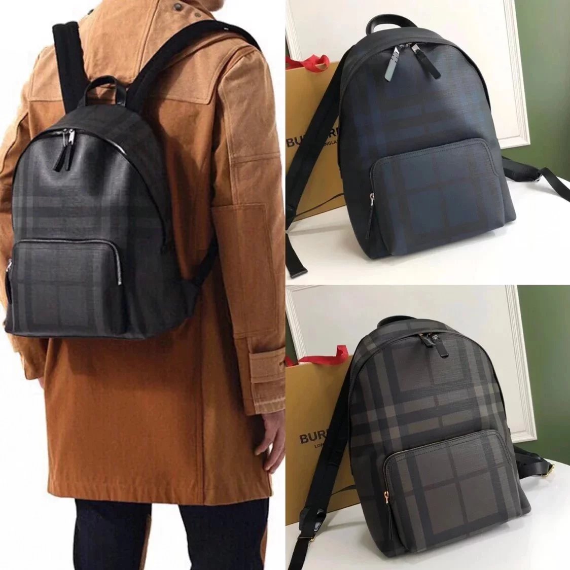 Burberry backpack Top version New men's backpack London Plaid Backpack Original Single Schoolbag Backpack Grade Surrogate Shopping