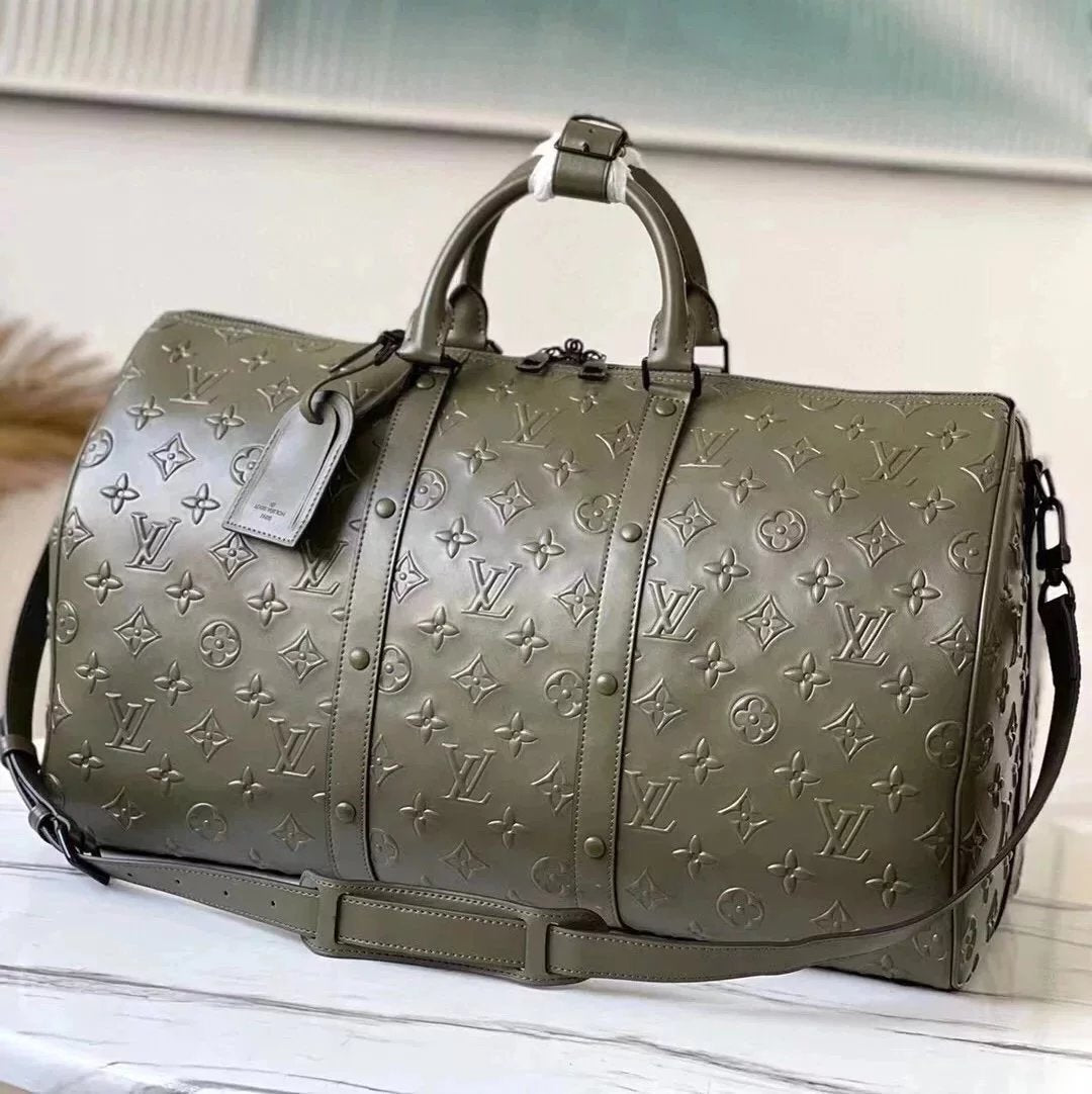 Louis Vuitton LV Travel Bag Top version 【Level Surrogate Shopping】KEEPALLBANDOULIèRE50Men's Travel Bag Travel Bag Luggage Bag Luggage Bag Shoulder Messenger Handbag M57963Green