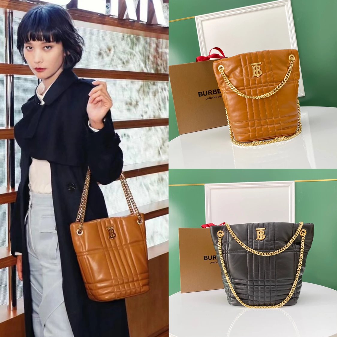 Burberry Women's Bag Top version Surrogate Shopping Grade Women's Bag New BBR Home Lola Small Size Quilted Sheepskin Super Soft Cloud Bag TB Luna Bag Bucket Bag Chain Bag