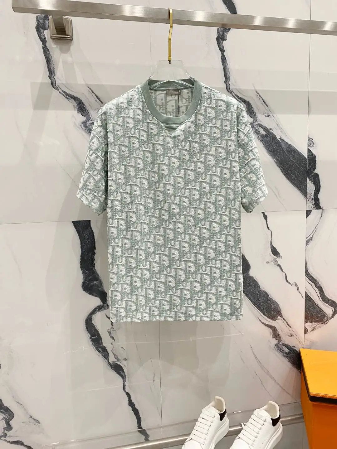 Dior T-shirt Towel Fabric Fully Printed with Old Flower Letters LOGO Logo Crew Neck Short Sleeve25ss New Pure Cotton Unisex Style T T-shirt OS Loose Fit Base Shirt Top Half Sleeve T-Shirt