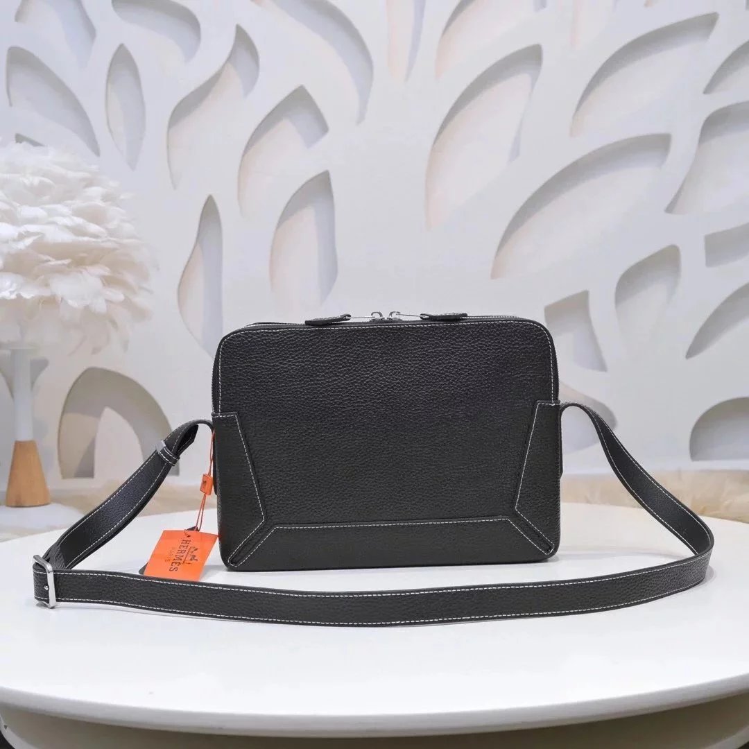 Hermes men's bag Top version Genuine Goods Grade New Classic Men's Fashion Crossbody Bag Men's Casual Shoulder Bag Men's Bag First Layer Cowhide Handbag Khaki Full Leather Black Canvas Handmade Big Bag