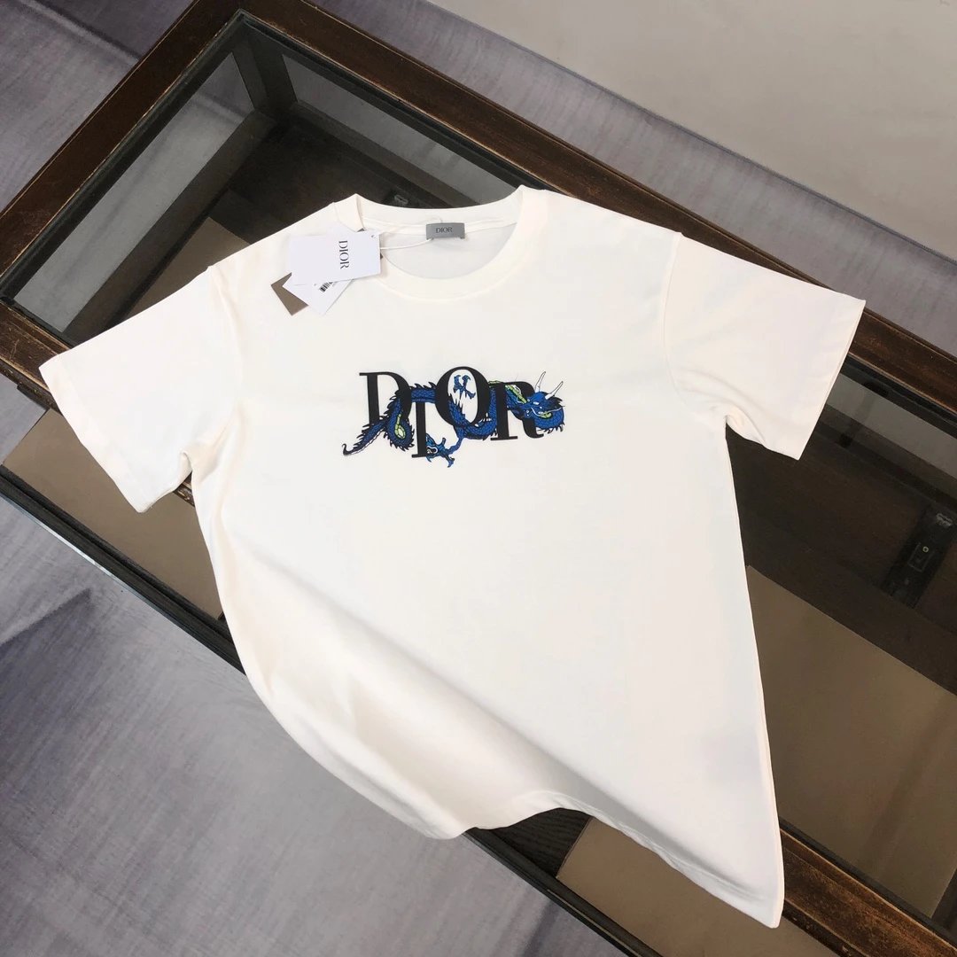 Dior T-shirt Dragon Year Limited Edition Pattern Letter Print on Chest logo round Neck Short Sleeve25ss New Pure Cotton Unisex Style T Casual T-Shirt Base Layer Shirt OS Loose Fit Half Sleeve Top Plus Size