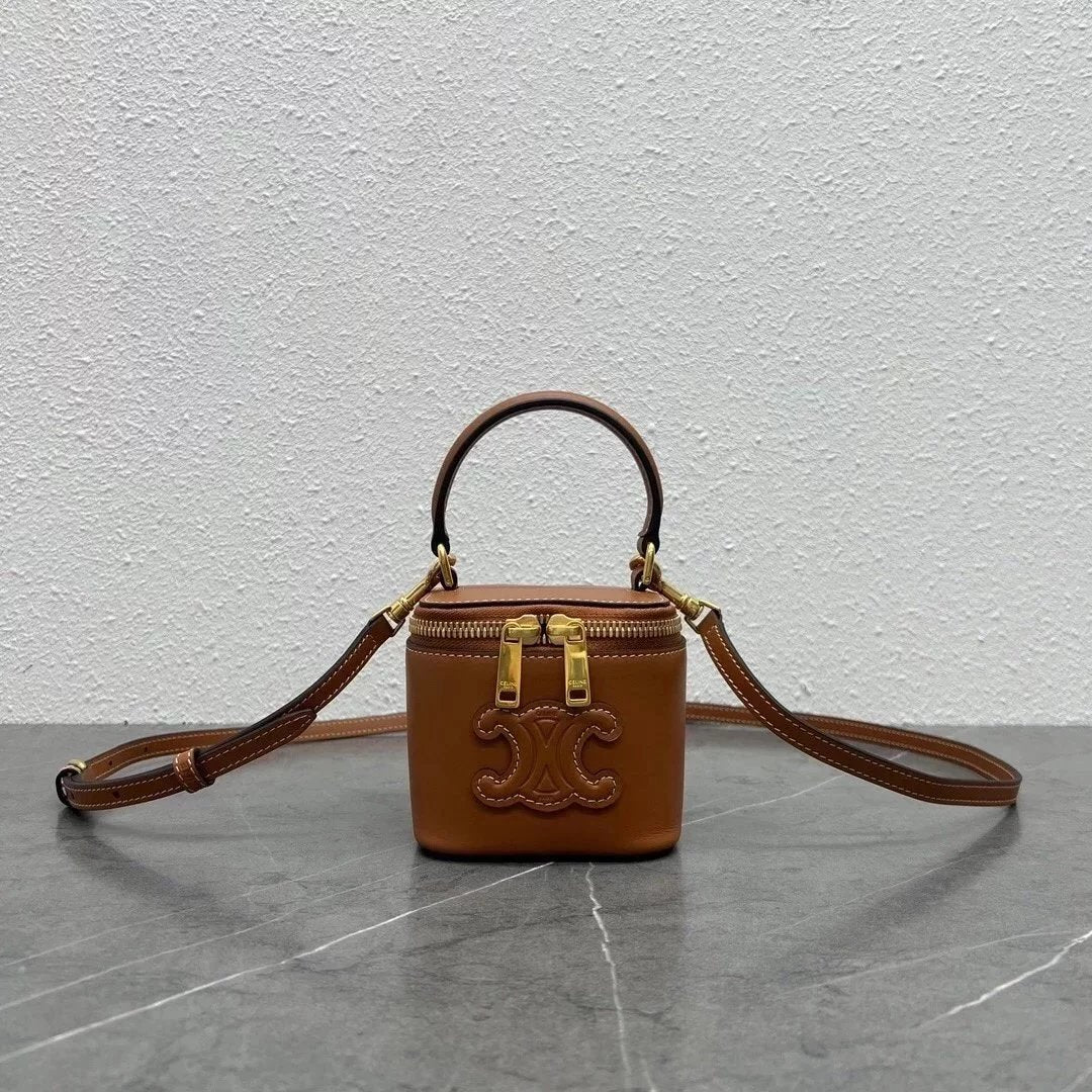 Celine women's bag Top version 【Original Leather Hardware】23New Three-Dimensional Box Bag Portable Box Bag Small round Bag Double Zipper Closure mini Box Bag Cosmetic Bag Lipstick Pack Small Waste Bag New Mini Small Bag Handle Small Box Bag Box Bag Women'