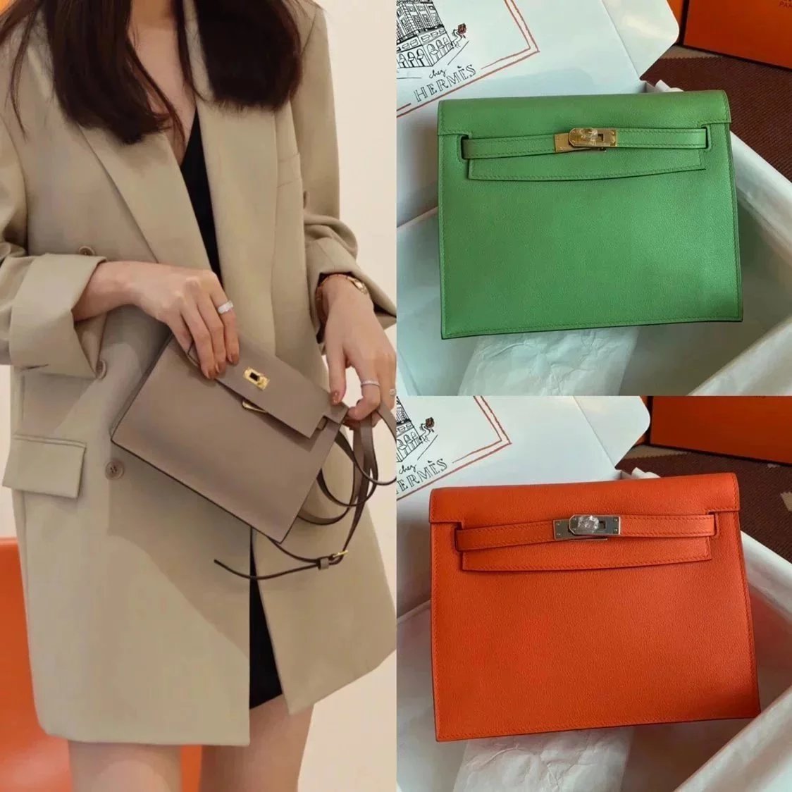 Hermes women's bag Top version 【H Handmade】Women's Bag KellyDanSe22cmevercolor Leather Imported Beeswax Thread Clutch Backpack Waist Bag Shoulder Messenger Bag Gold and Silver Buckle