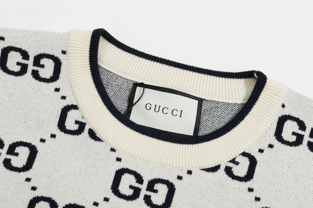 Gucci Sweater GG Knitted Cotton Jacquard round Neck Sweater Long Sleeve Thicken Lazy Style Men's and Women's Same Loose Knitted Jacket Outer and Inner Wear All-Matching Casual