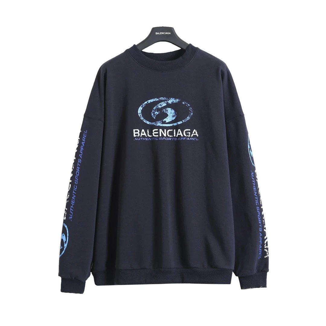 Balenciaga Hoodie 24FW Distressed Washed Surf Print Crewneck Sweatshirt Hoodie Autumn Winter New Unisex