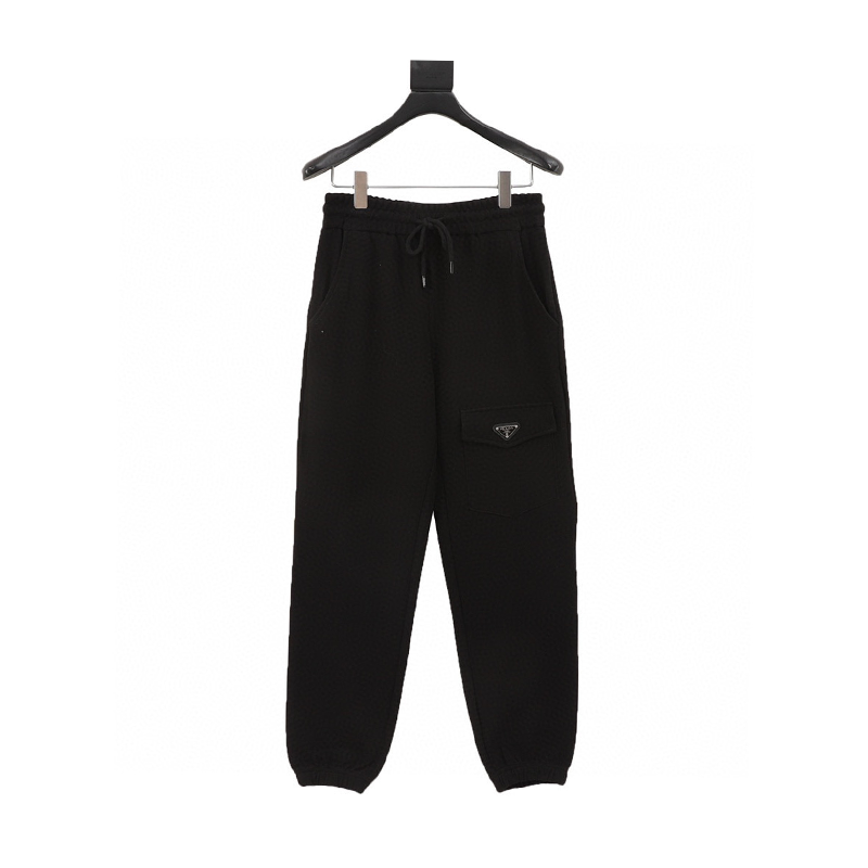 PRADA Sweatpants Knee Pocket Metal Triangle Mark Ankle-Tied Trousers for Men and Women