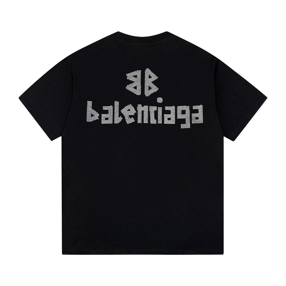 Balenciaga T-shirt Front and Back Hand-painted Double B Letter Rhinestone Embroidery logo round Neck Short Sleeve25ss New Pure Cotton Unisex Style T T-shirt OS Loose Fit Base Shirt Half Sleeve T-Shirt Top Half Sleeve