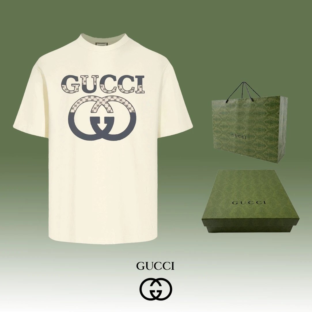 Gucci T-shirt Color-blocked Chest Double G Letter Printing logo round Neck Short Sleeve25ss New pure cotton T Unisex T-Shirt OS Loose Fit Base Shirt Top Half Sleeve T-Shirt