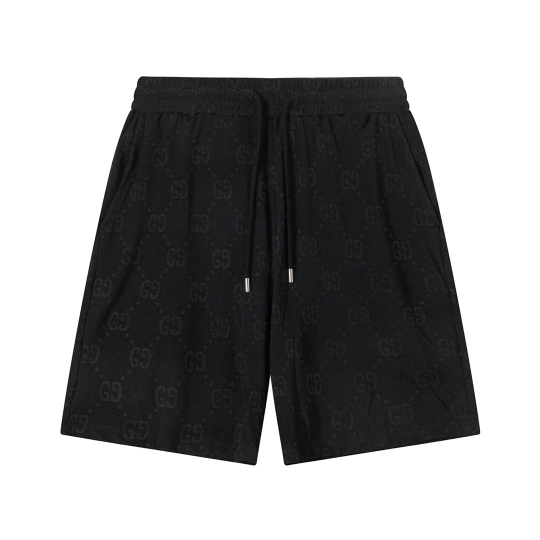 Gucci Shorts Double FF Woven Jacquard Towel Shorts Five-Point Shorts Drawstring Heavy American Casual Summer Pants5Two-in-One Casual Sweatpants for Men and Women