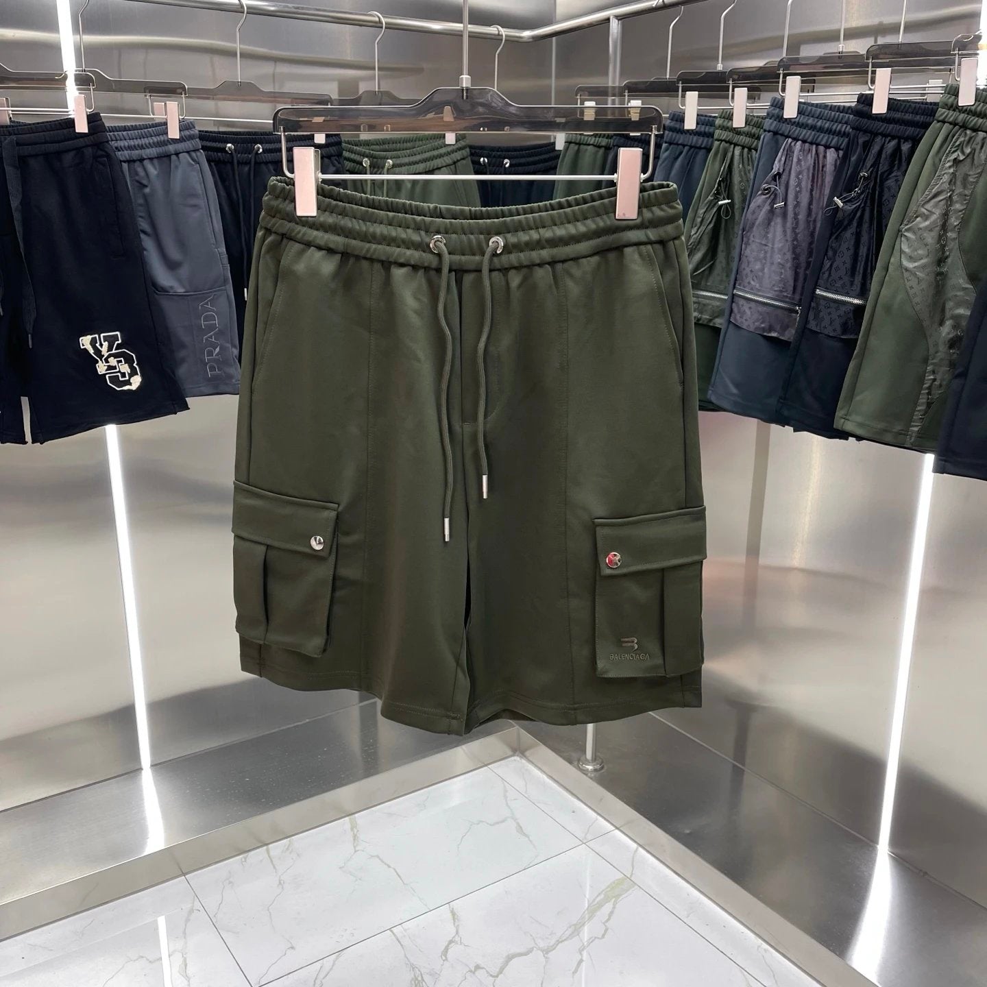 Balenciaga Shorts Front Pocket Letter logo Five-point Shorts25ss New Drawstring Casual Summer Pants5Two-in-One Casual Sweatpants for Men and Women, Pure Cotton Joggers